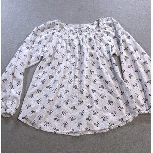 Loft Outlet Blouse Womens XS White Black Bow Polka Dot Peasant Balloon Sleeve